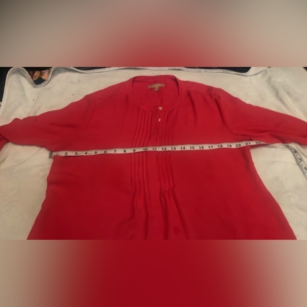 Banana Republic Henley Pleated Collar Pink Long Sleeve Blouse Large - Picture 4 of 9